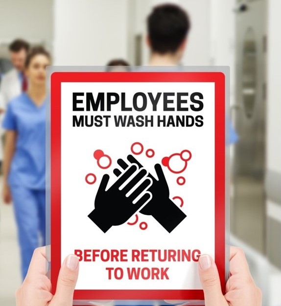 Laminated sign for Employees Must Wash Hands before returning to work