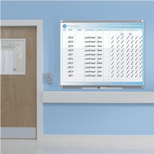 Quartet dry erase board being used for operating room schedule